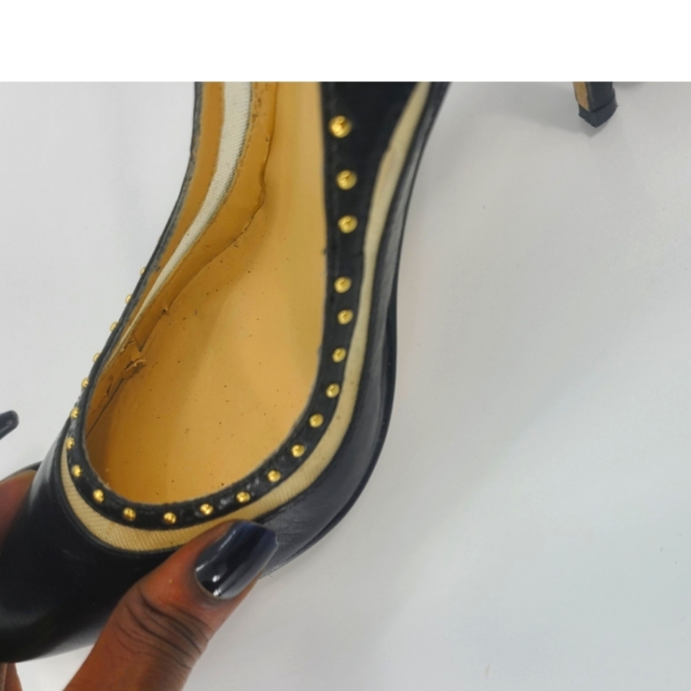 LEVITY BLACK AND SHEER LEATHER ANKLE STRAP PUMPS WITH GOLD STUDS..SIZE 8 - Picture 7 of 10